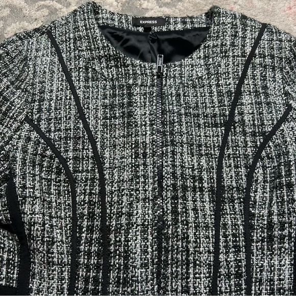 EXPRESS VTG Tweed Metallic Plaid Black Silver Jacket Coat Women's Size Small - Picture 3 of 11